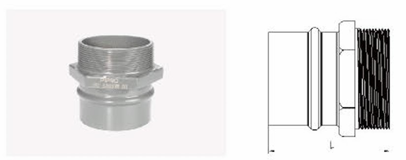 Đầu Nối Ren Ngoài B - ảnh sản phẩm và bản vẽ kỹ thuật