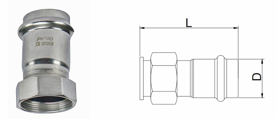 Khớp Nối Ren Trong Xoay Inox - ảnh sản phẩm và bản vẽ kỹ thuật